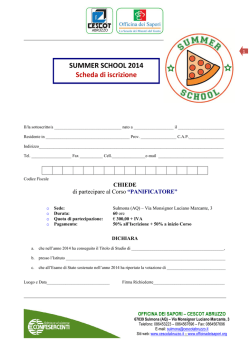 Domanda di iscrizione al "Corso per Panificatori"