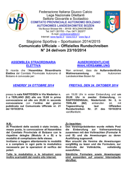 Stagione Sportiva – Sportsaison 2014/2015 Comunicato