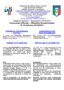 Stagione Sportiva &ndash; Sportsaison 2014/2015 Comunicato