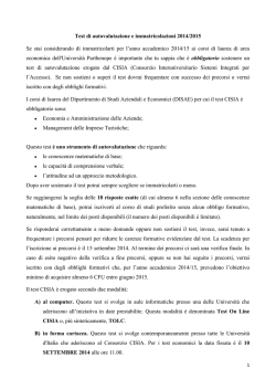 Test di autovalutazione e immatricolazioni 2014/2015 Se stai