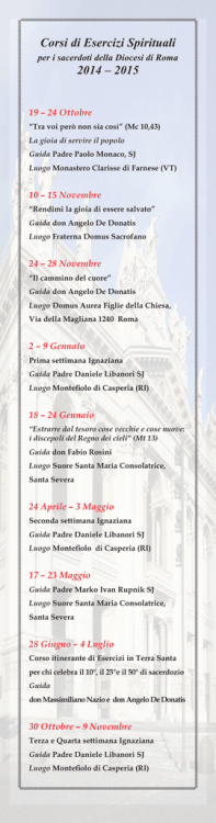 Corsi di Esercizi Spirituali 2014 &ndash; 2015