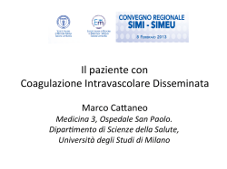 Il paziente con Coagulazione Intravascolare Disseminata