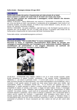 Sulla strada &ndash; Rassegna stampa 25 ago 2014 PRIMO