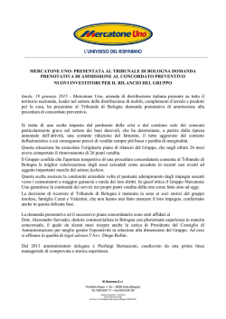 MERCATONE UNO: PRESENTATA AL TRIBUNALE DI BOLOGNA