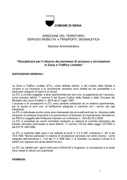 Disciplinare per il rilascio dei permessi di accesso e circolazione in