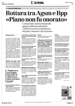 Rottura tra Agsm e Bpp &laquo;Piano non fu onorato