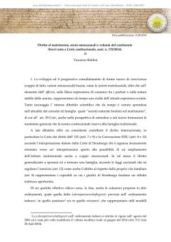 Diritto al matrimonio, uioni omosessuali e volont&agrave; del costituente