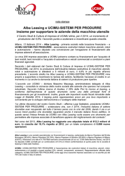 Da BEI e SACE &euro; 95 milioni ad Alba Leasing