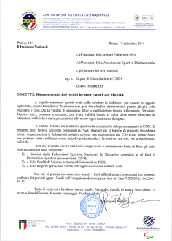 Riconoscimento titoli tecnici istruttori settori Arti Marziali