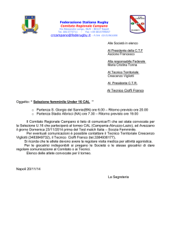 Al Tecnico Cioffi Franco Oggetto: &ldquo; Selezione femminile Under 16