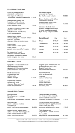 Piccoli Morsi / Small Bites Primi / First Courses Secondi / Main