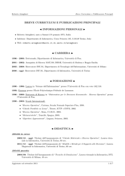 breve curriculum e pubblicazioni principali informazioni personali