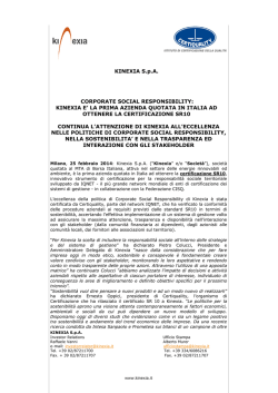 KINEXIA S.p.A. CORPORATE SOCIAL RESPONSIBILITY: KINEXIA