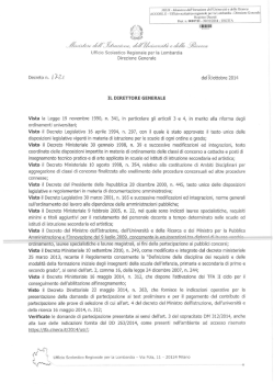 Decreto Prot. n. MIUR AOODRLO R.U. 1721 del 30 ottobre 2014