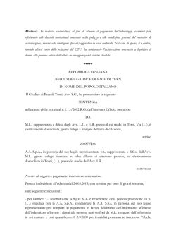 Giud. pace Terni, 15 febbraio 2014, n. 175. Contratto di assicurazione