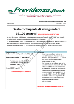 Sesto contingente di salvaguardati: n. 101 novembre