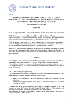 Bando di ammissione al corso di Medicina e Chirurgia