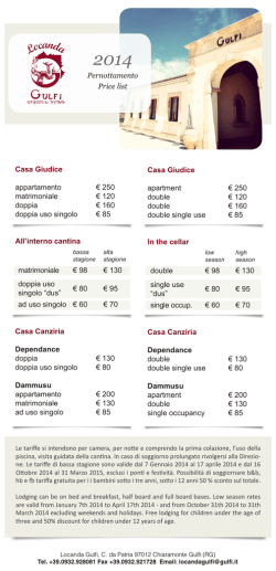 Listino prezzi - Locanda Gulfi