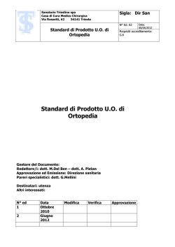Standard di Prodotto U.O. di Ortopedia