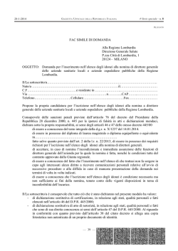 FAC SIMILE DI DOMANDA Alla Regione