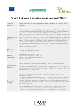 Tecnico superiore per la industrializzazione del prodotto e del
