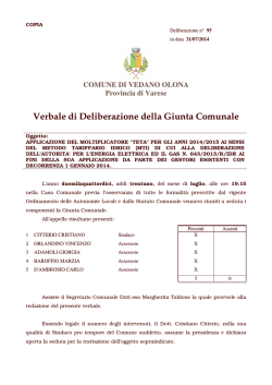 "Teta" per gli anni 2014/2015 ai sensi del metodo tariffario idrico
