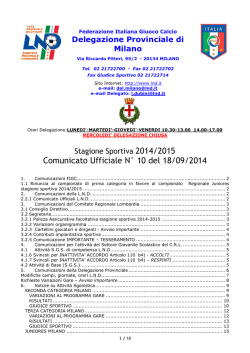 Comunicato Ufficiale N° 10 del 18/09/2014