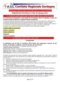 Comunicato Uff Calcio nr 4 del 20 settembre 2014