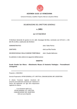 Deliberazione n. 2451 del 17 ottobre 2014, ad oggetto