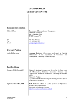 CURRICULUM VITAE Personal Information Current Position Past