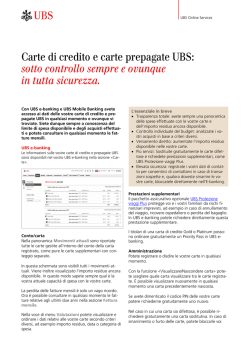 Carte di credito e carte prepagate UBS: sotto controllo sempre e