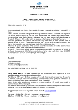 COMUNICATO STAMPA APRE A ROMAEST IL PRIMO KFC IN ITALIA