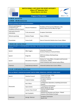 MATCH FIXING: A KEY ISSUE FOR SPORTS INTEGRITY Program