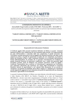CONDIZIONI DEFINITIVE DI OFFERTA