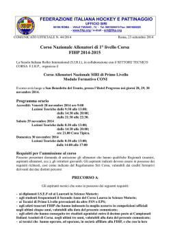 Corso Nazionale Allenatori Corsa 1&deg; livello