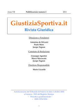 Numero 2 &ndash; anno 2011 - Giustizia Sportiva