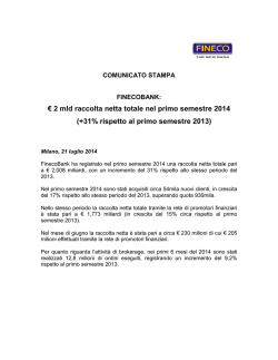 € 2 mld raccolta netta totale nel primo semestre 2014 (+31