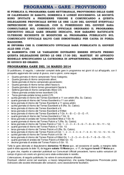 programma gare provvisorio del 16 marzo 2014
