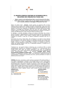 IL GRUPPO KINEXIA PARTNER DI ECOPNEUS PER