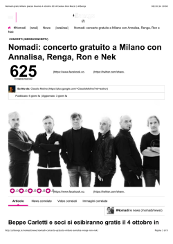 Nomadi: concerto gratuito a Milano con Annalisa, Renga, Ron e Nek