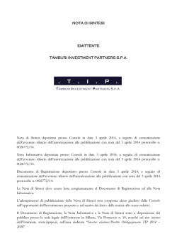 NOTA DI SINTESI EMITTENTE TAMBURI INVESTMENT