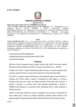 N. R.G. 2773/2014 TRIBUNALE ORDINARIO di FIRENZE Sezione