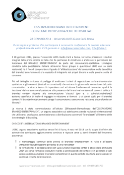 OSSERVATORIO BRAND ENTERTAINMENT: CONVEGNO DI PRESENTAZIONE DEI