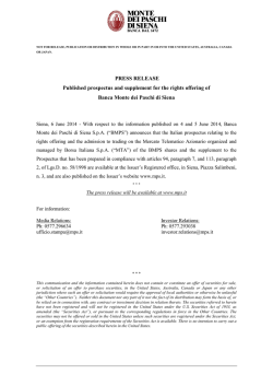 Press release 6th June 2014 - Monte dei Paschi di Siena