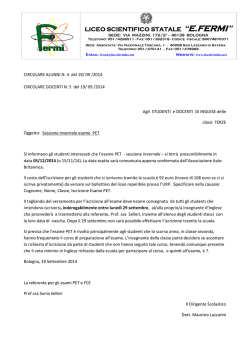 CIRCOLARE ALUNNI N.4. Iscrizioni PET Dic 2014
