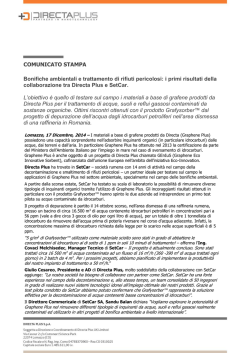 COMUNICATO STAMPA Bonifiche ambientali e
