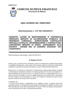 AREA GOVERNO DEL TERRITORIO Determinazione