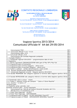 Comunicato Ufficiale N&deg; 64 del 29/05/2014