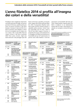 Calendario delle emissioni 2014: francobolli ed interi