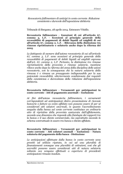 Revocatoria fallimentare di anticipi in conto corrente